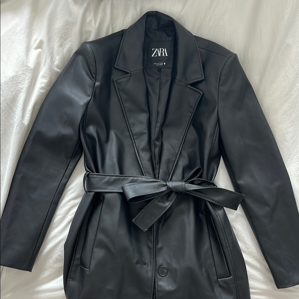 NWOT Zara Black Leather Overcoat